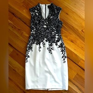 Adrianna Papell Black Lace Overlay Look Sleeveless Peplum Knee Length Dress Sz 8